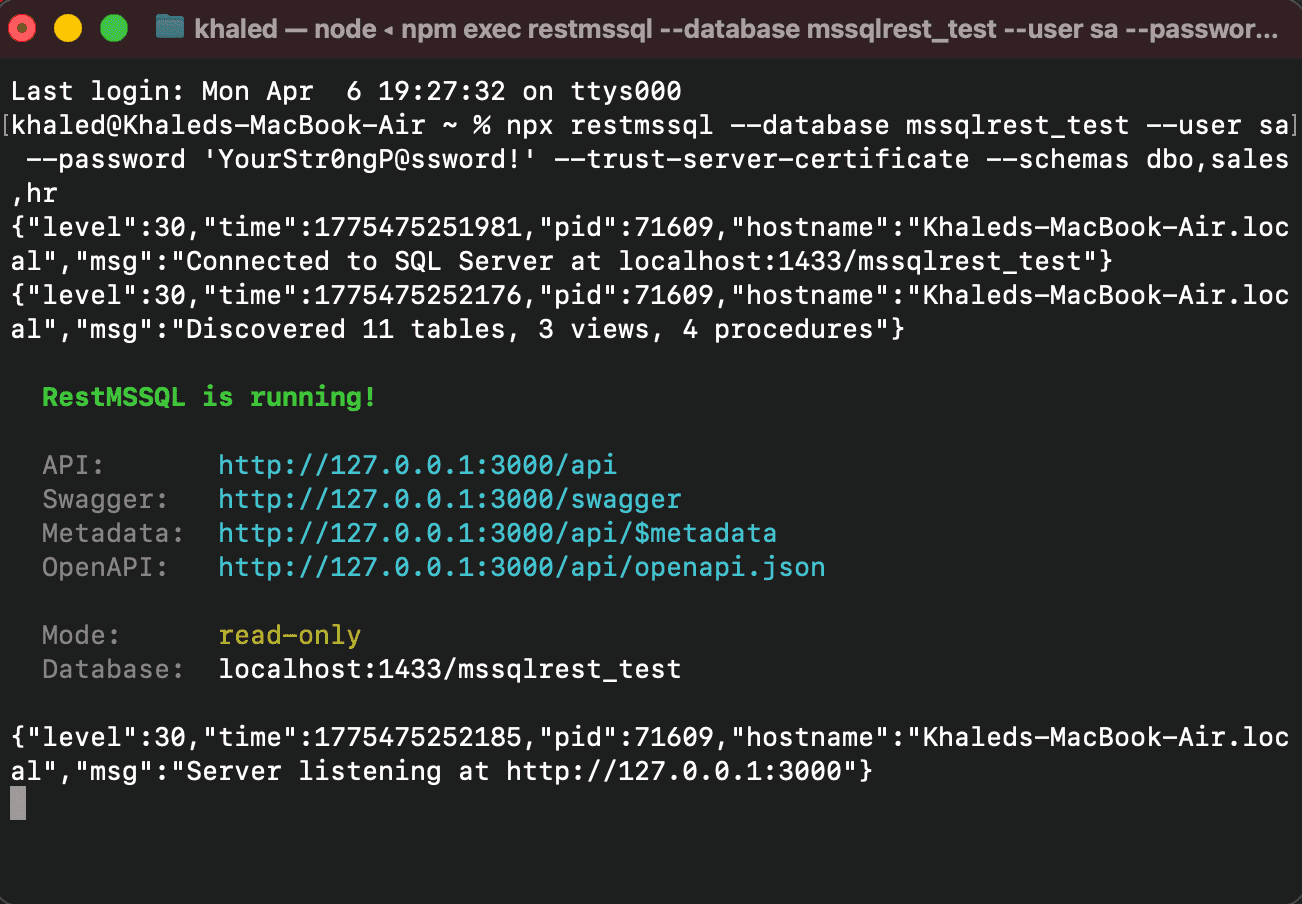 RestMSSQL CLI startup