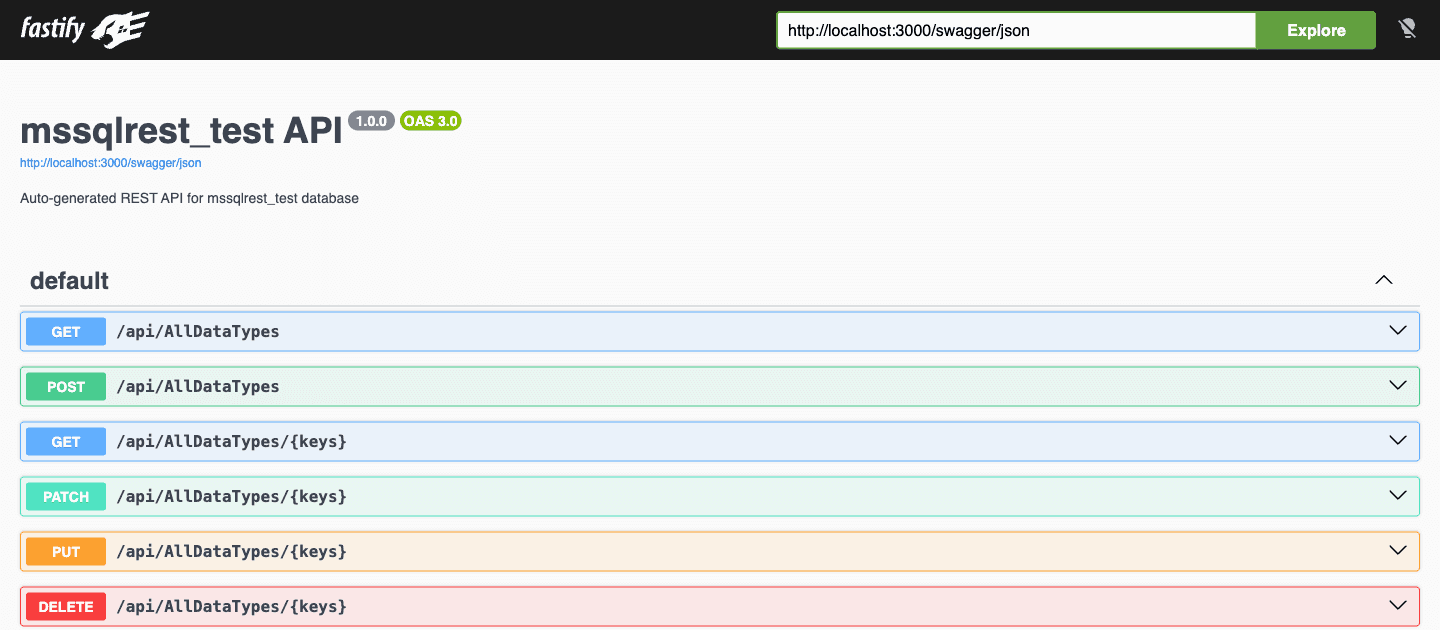 RestMSSQL Swagger UI