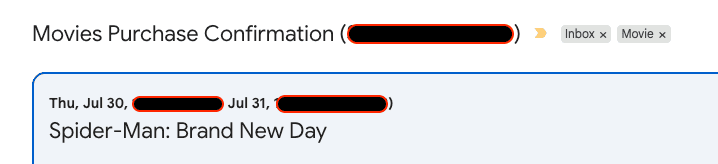 Movies purchase confirmation for Spider-Man: Brand New Day